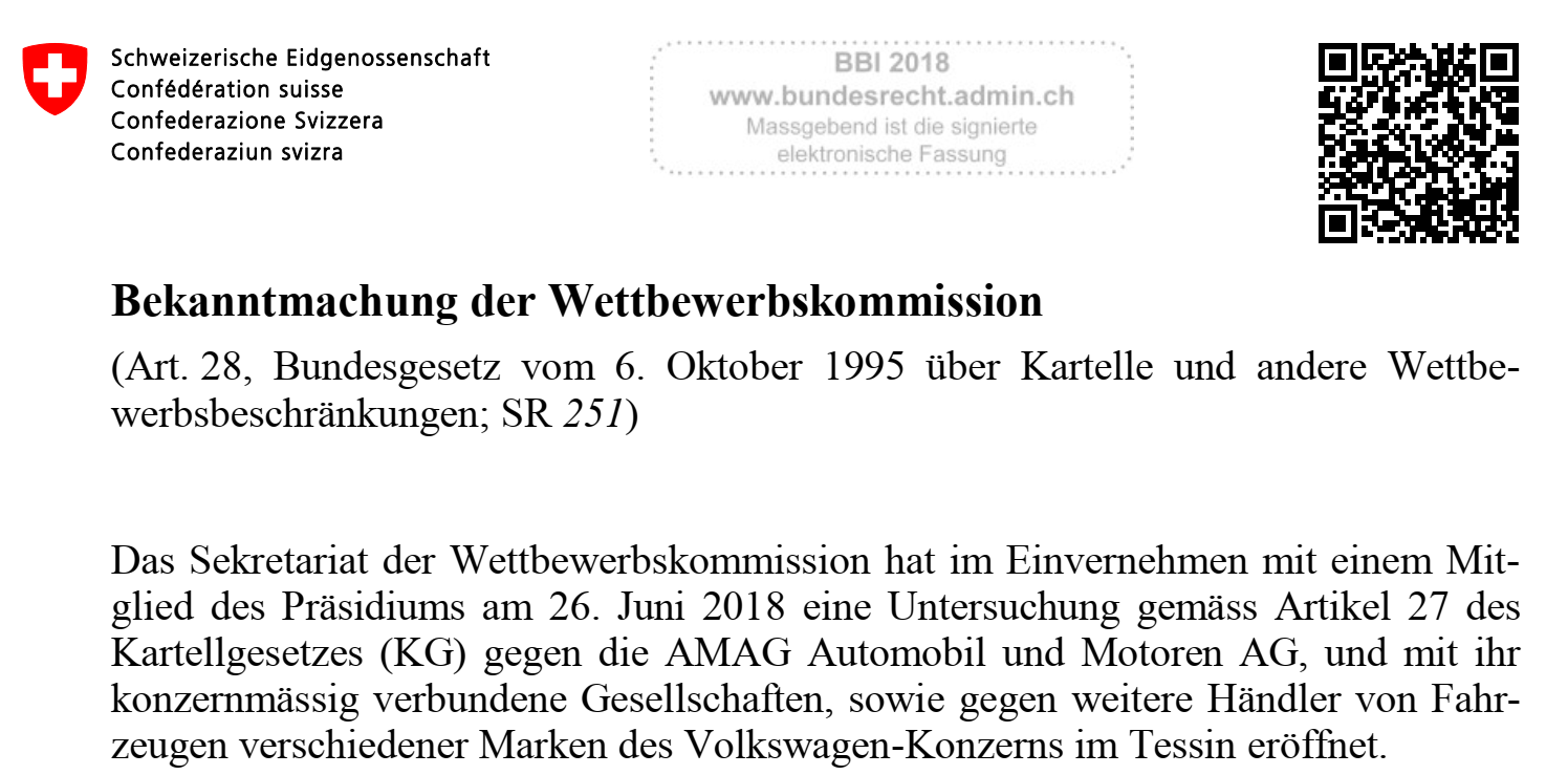 Bekanntmachung AMAG der WEKO